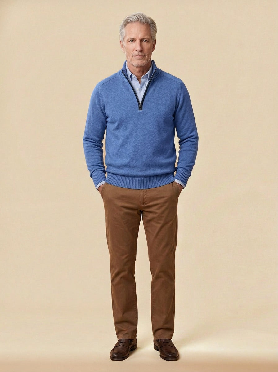 Hubbard quarter zip sweater in Blue, studio, Gentlemens Manor