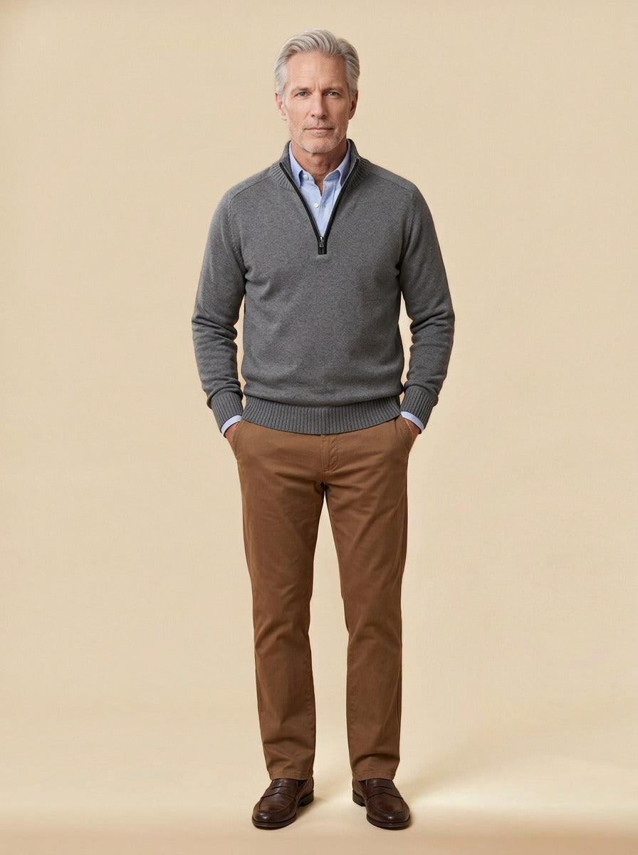 Hubbard quarter zip sweater in Charcoal, studio, Gentlemens Manor