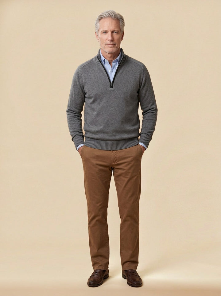 Hubbard quarter zip sweater in Charcoal, studio, Gentlemens Manor
