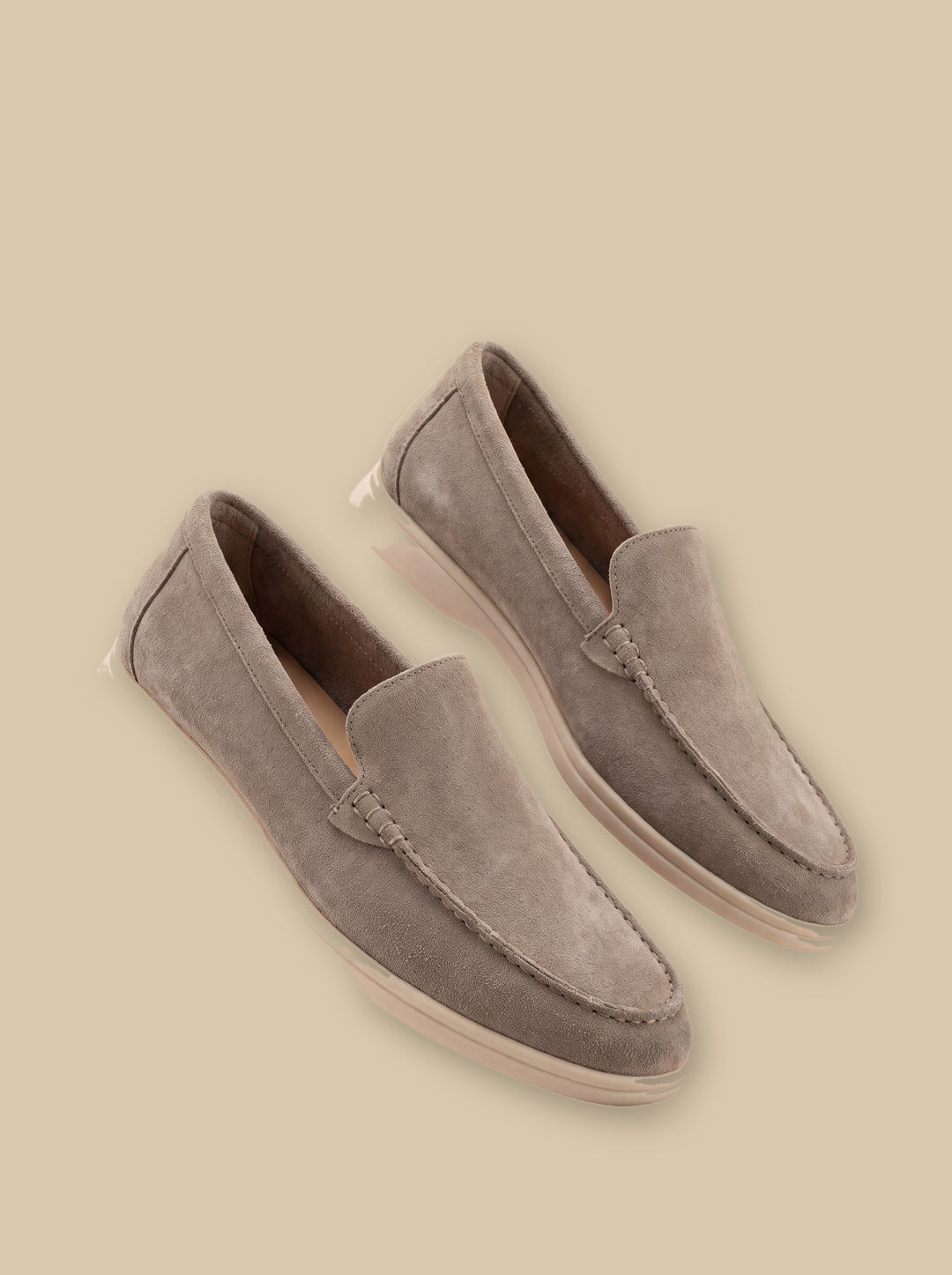 Hugh loafers in Sand, on a warm sand studio background - Gentlemens Manor