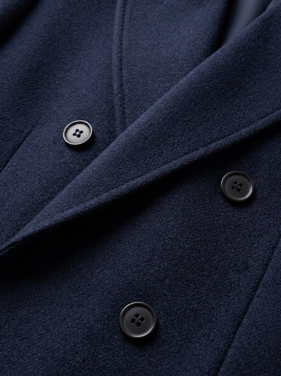 Huntington double breasted peak lapel overcoat, fabric close up, Gentlemens Manor