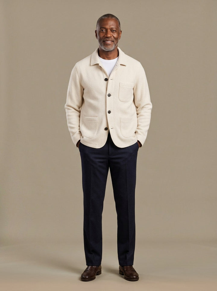 Hutton knit cardigan jacket in Cream, studio, Gentlemens Manor
