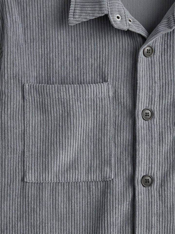 Ingleby square pocket corduroy shirt jacket, fabric close up, Gentlemens Manor
