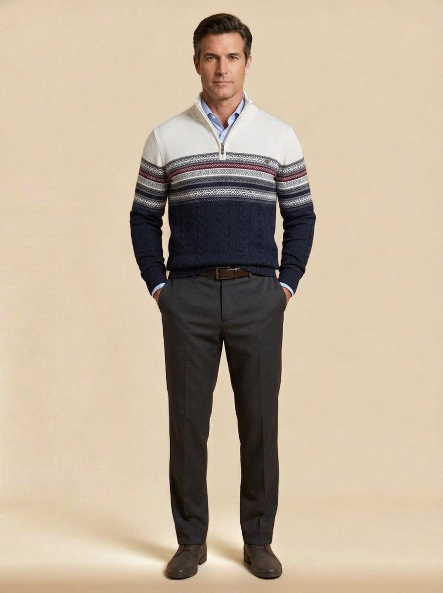 Ingram fair isle sweater in Blue, studio, Gentlemens Manor