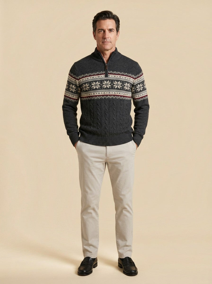 Ingram fair isle sweater in Charcoal, studio, Gentlemens Manor