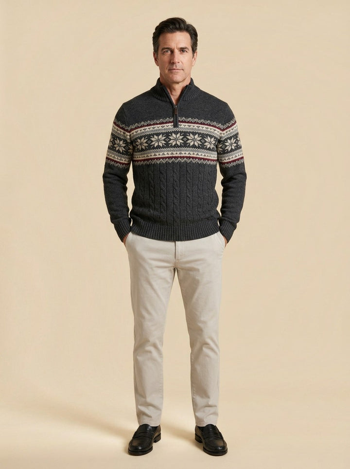 Ingram fair isle sweater in Charcoal, studio, Gentlemens Manor