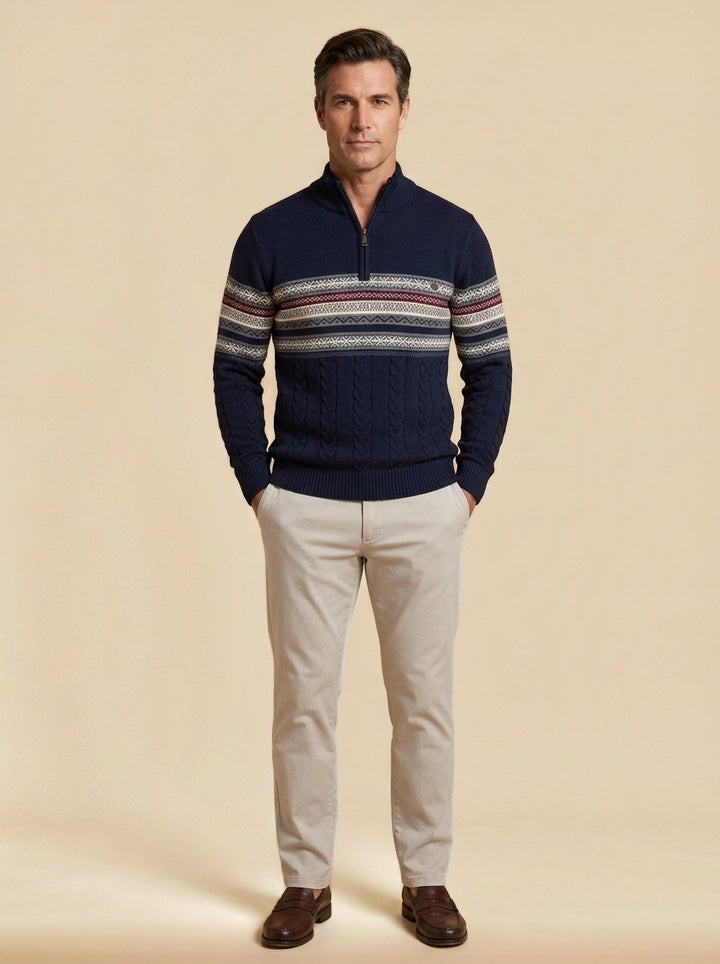 Ingram fair isle sweater in Navy, studio, Gentlemens Manor