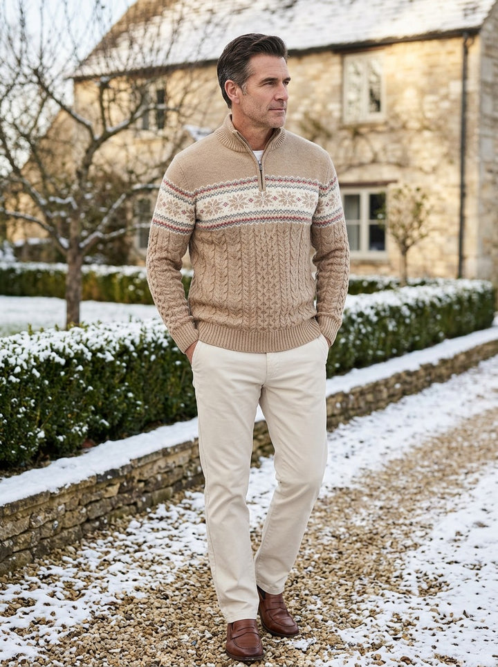 Ingram fair isle sweater in Sand, lifestyle, Gentlemens Manor