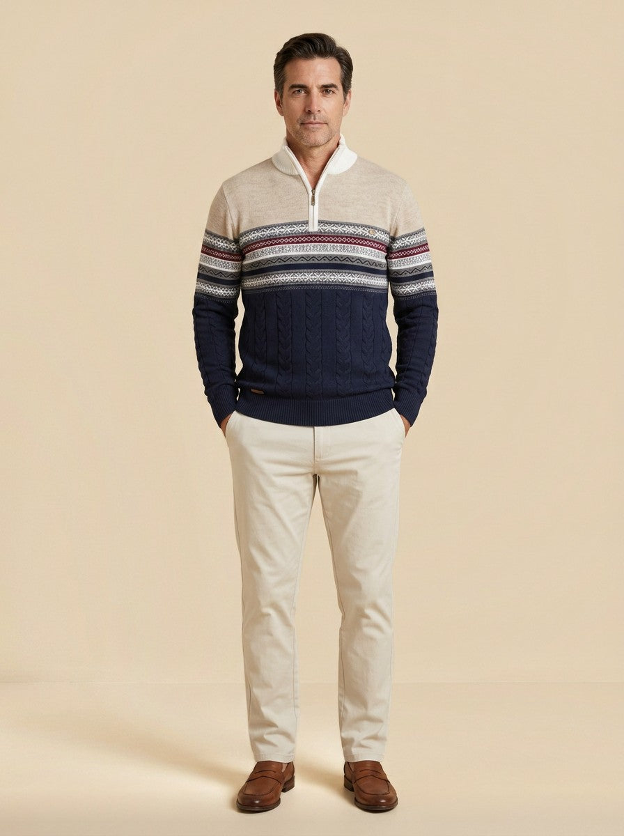 Ingram fair isle sweater in Sand, studio, Gentlemens Manor