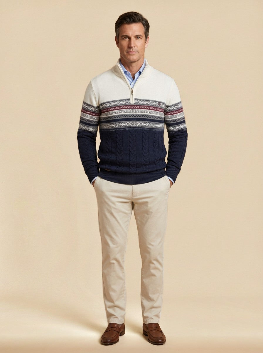 Ingram fair isle sweater in White, studio, Gentlemens Manor
