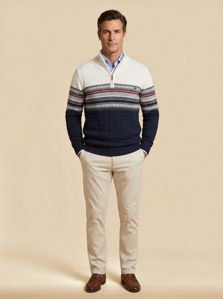 Ingram fair isle sweater in White, studio, Gentlemens Manor