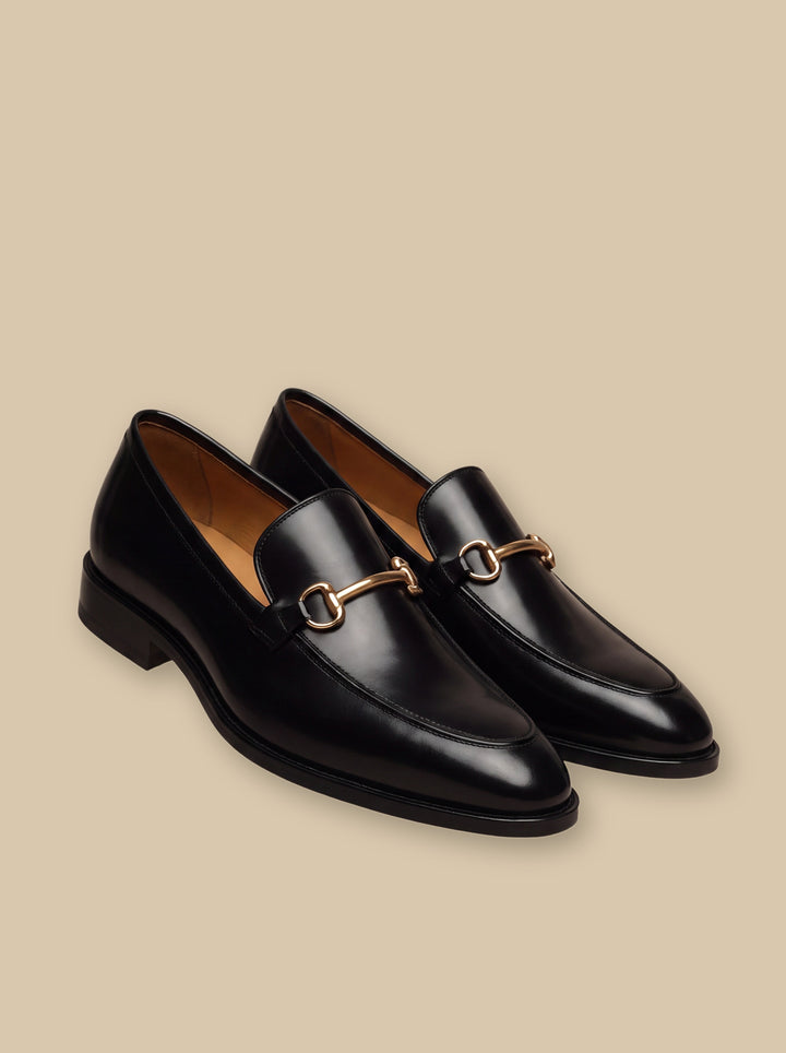 Ira loafers in Black, on a warm sand studio background - Gentlemens Manor