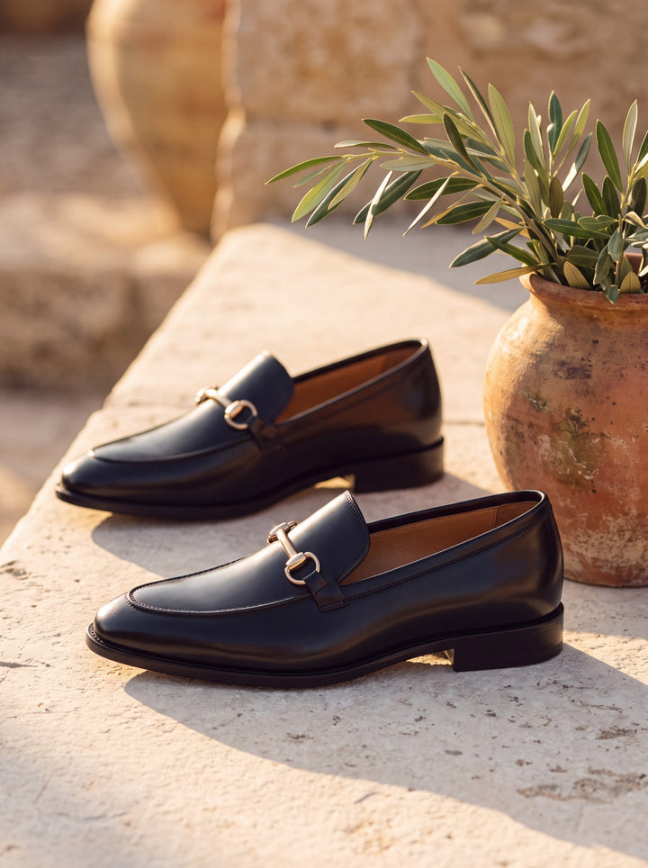Ira loafers in Black, Mediterranean still life - Gentlemens Manor