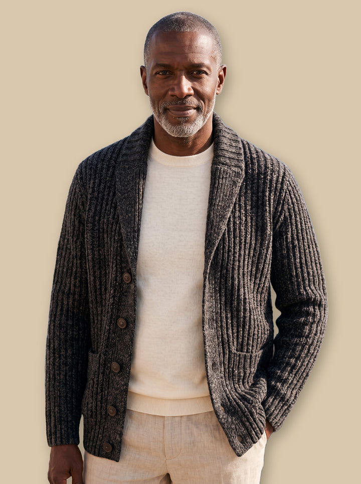 Irving knit sweater in Charcoal, studio - Gentlemens Manor