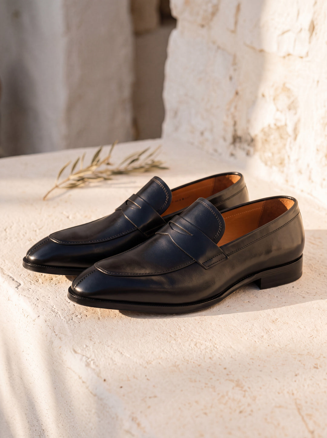 Irving loafers in Black, Mediterranean setting - Gentlemens Manor lifestyle