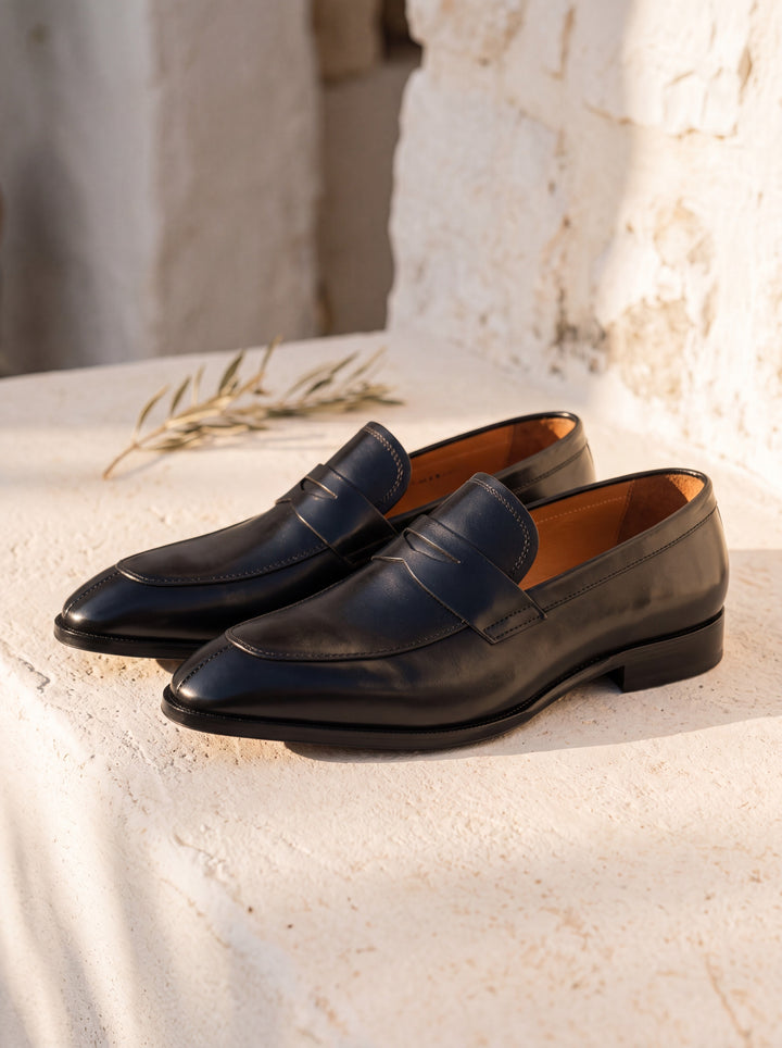 Irving loafers in Black, Mediterranean setting - Gentlemens Manor lifestyle