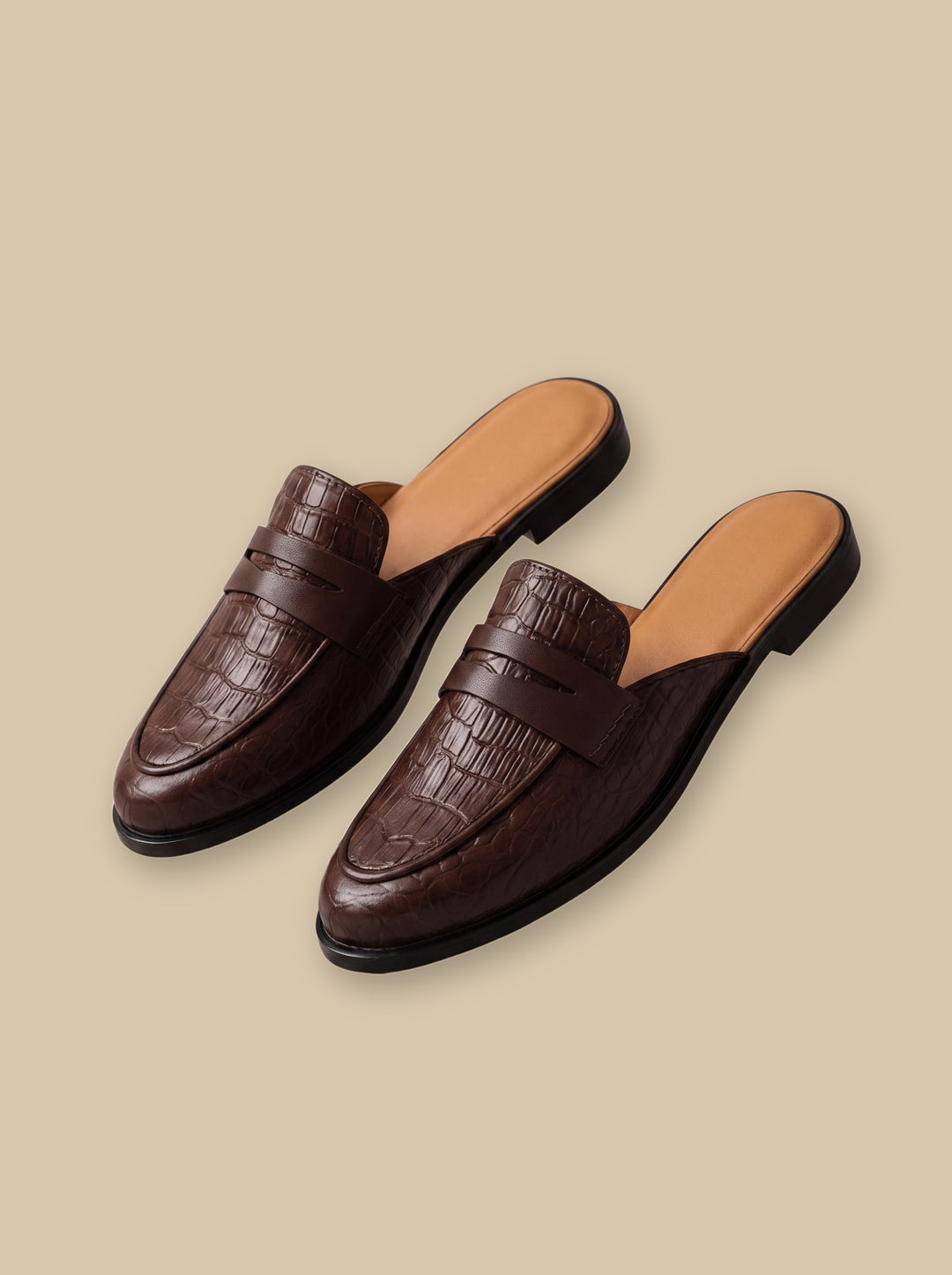 Isaiah loafers in Brown, on a warm sand studio background - Gentlemens Manor