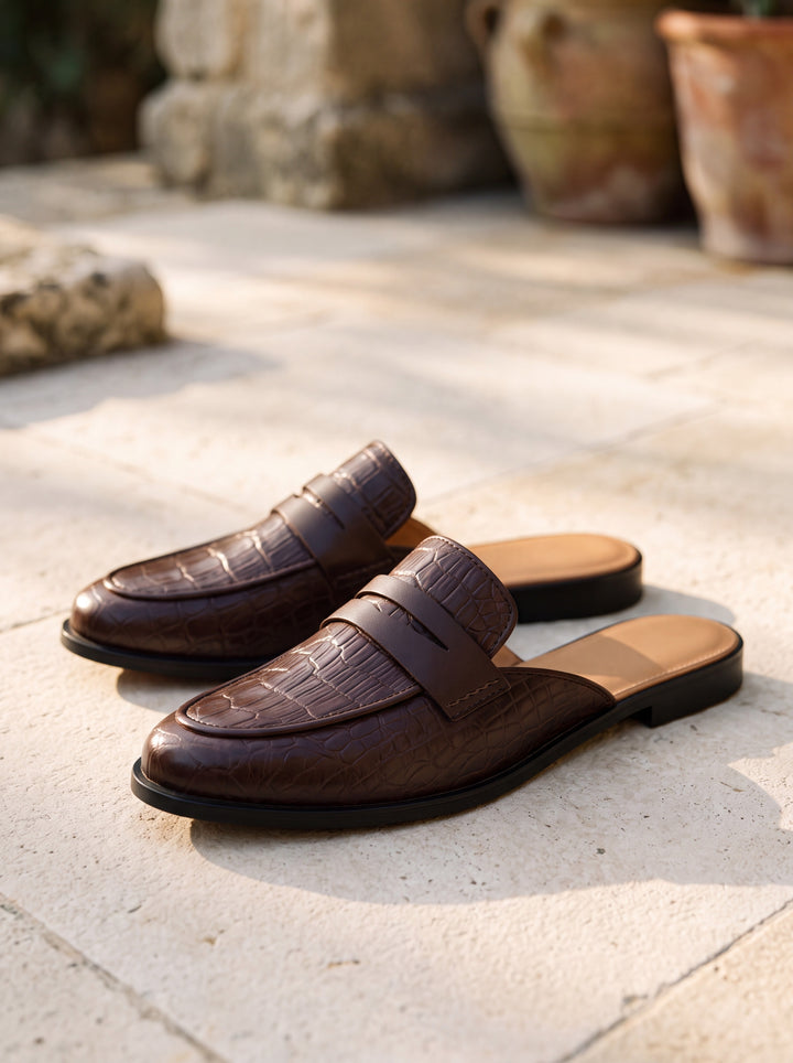 Isaiah loafers in Brown, Mediterranean setting - Gentlemens Manor lifestyle