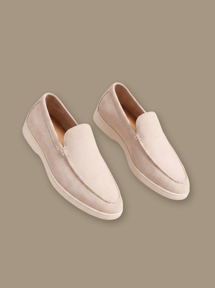 Jacob loafers in Beige, on a warm taupe studio background - Gentlemens Manor
