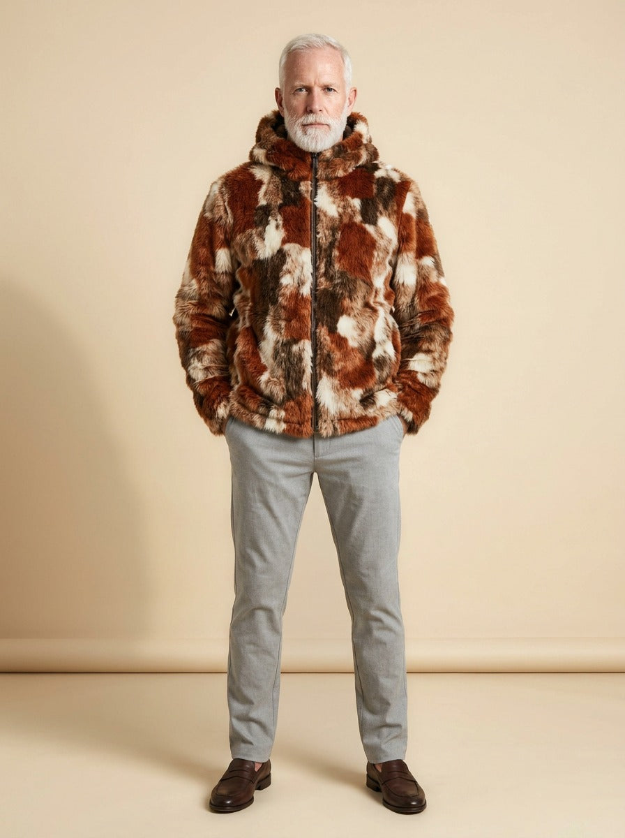 Jarvis faux fur jacket in Brown, studio, Gentlemens Manor