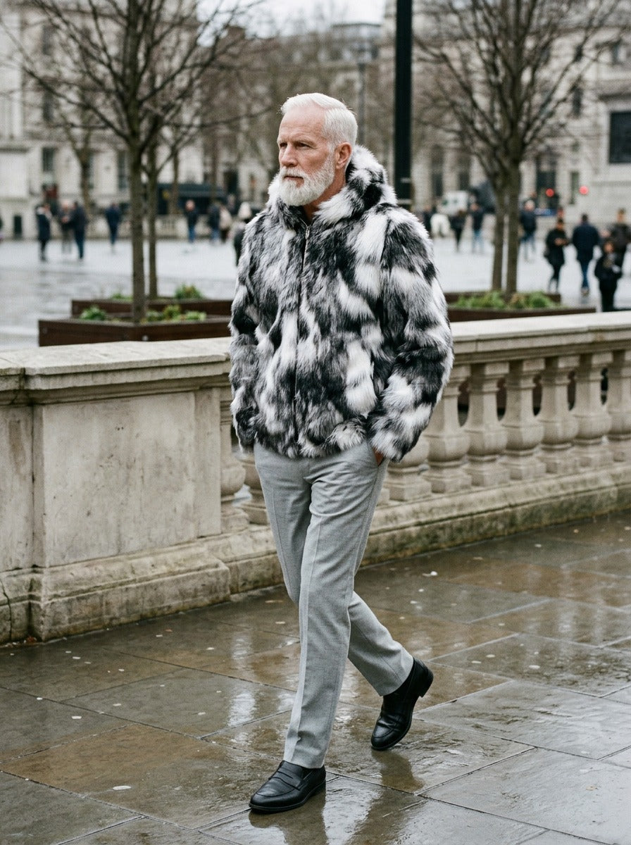 Jarvis faux fur jacket in Grey, lifestyle, Gentlemens Manor