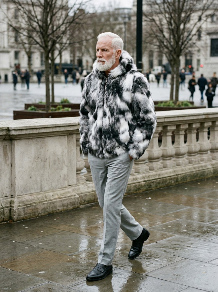 Jarvis faux fur jacket in Grey, lifestyle, Gentlemens Manor