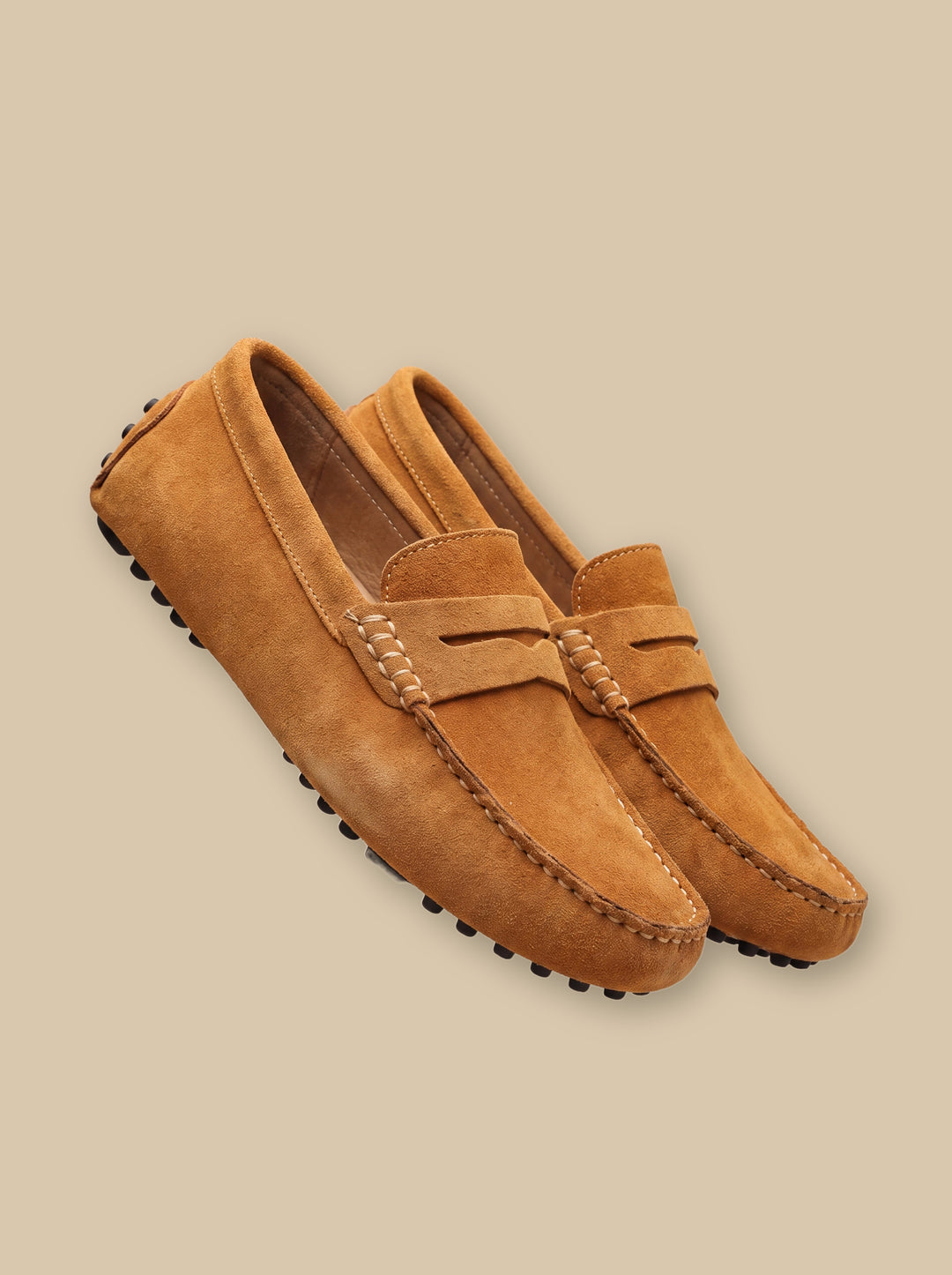 Jed loafers in Sand, on a warm sand studio background - Gentlemens Manor