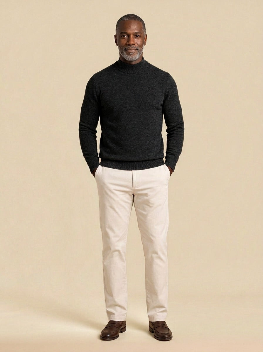 Jefferson fine knit mock neck sweater in Black, studio, Gentlemens Manor