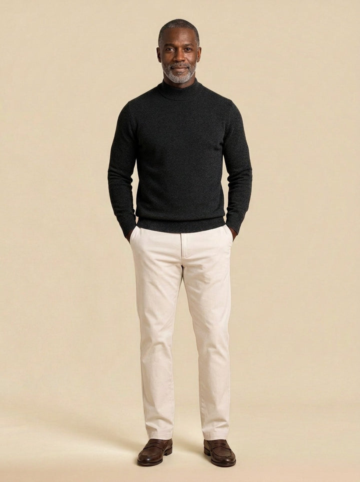 Jefferson fine knit mock neck sweater in Black, studio, Gentlemens Manor