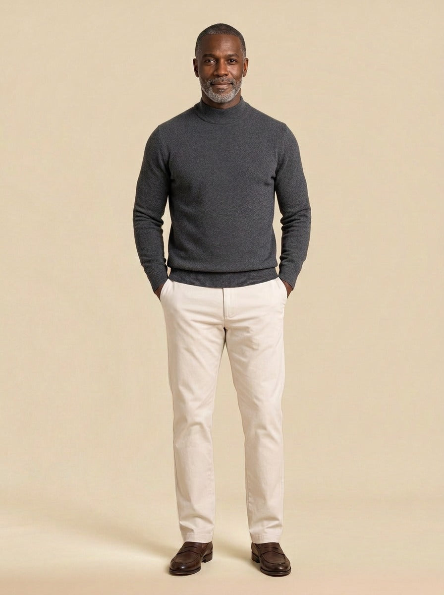 Jefferson fine knit mock neck sweater in Charcoal, studio, Gentlemens Manor