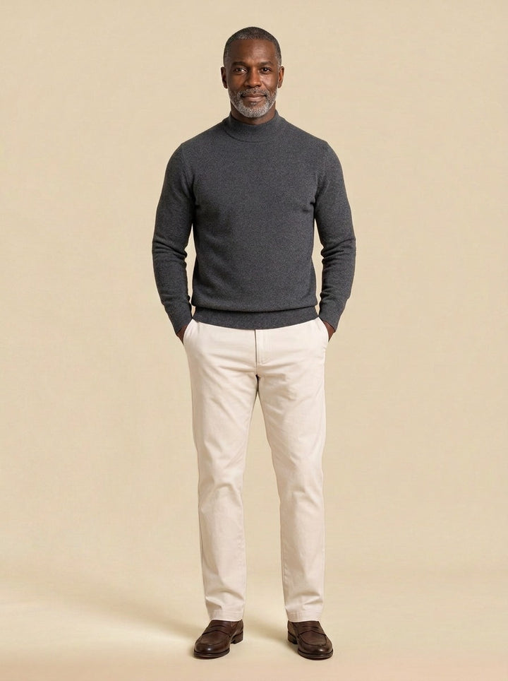 Jefferson fine knit mock neck sweater in Charcoal, studio, Gentlemens Manor