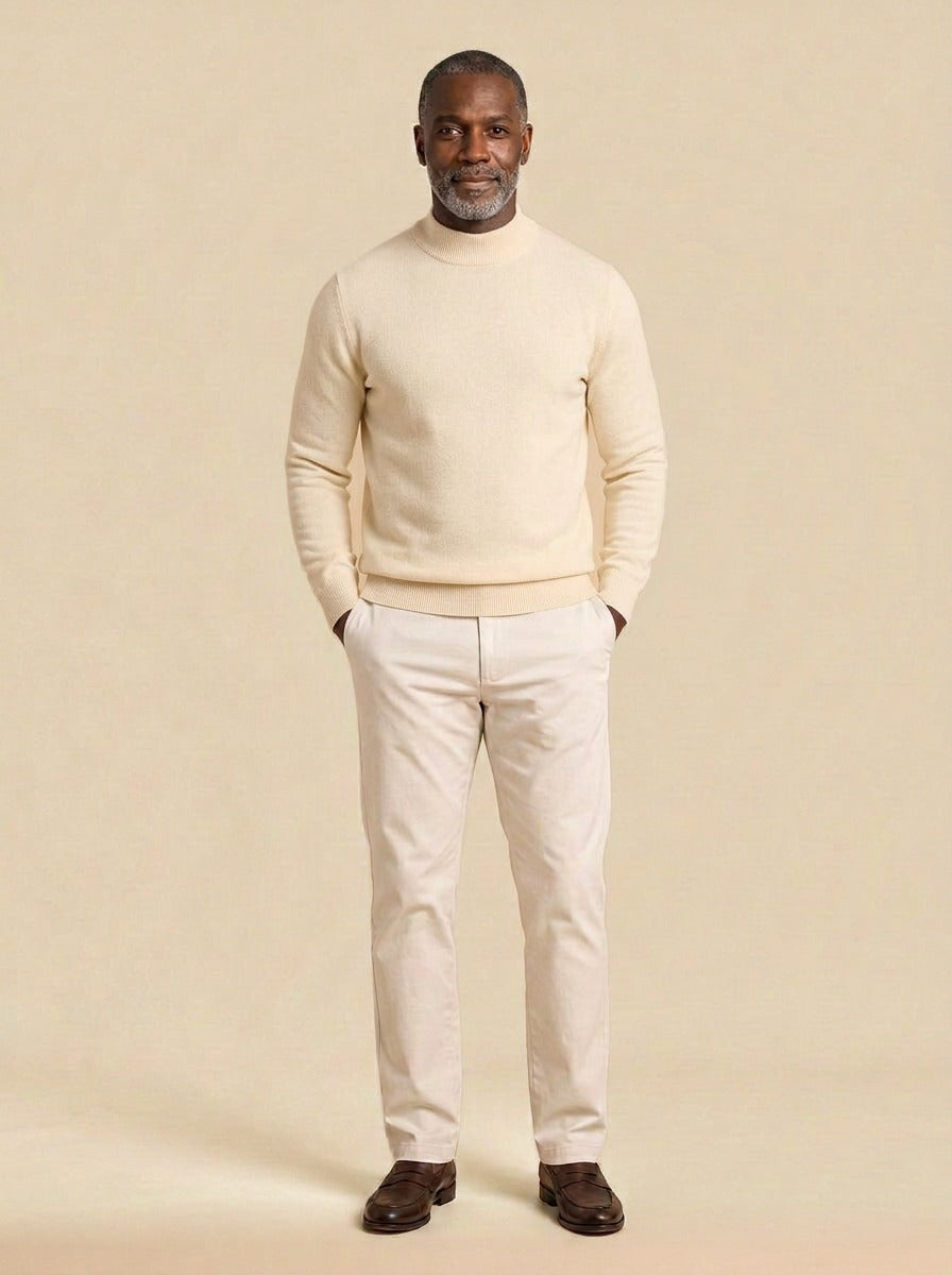 Jefferson fine knit mock neck sweater in Cream, studio, Gentlemens Manor