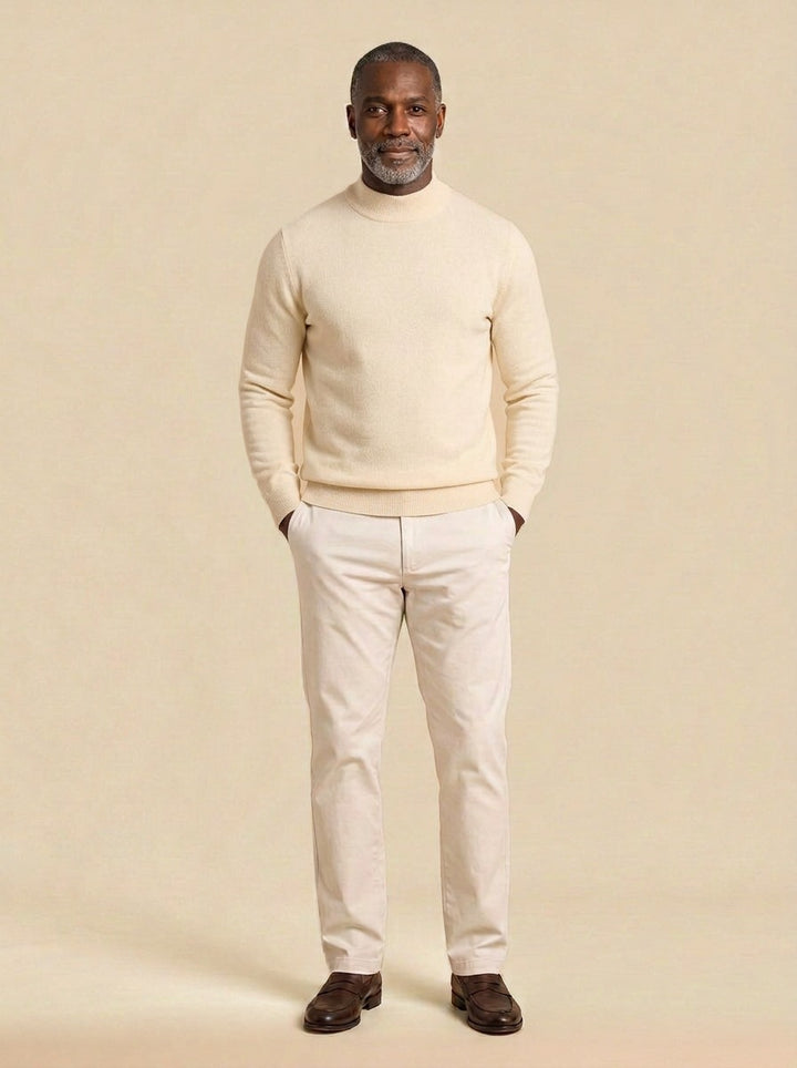 Jefferson fine knit mock neck sweater in Cream, studio, Gentlemens Manor