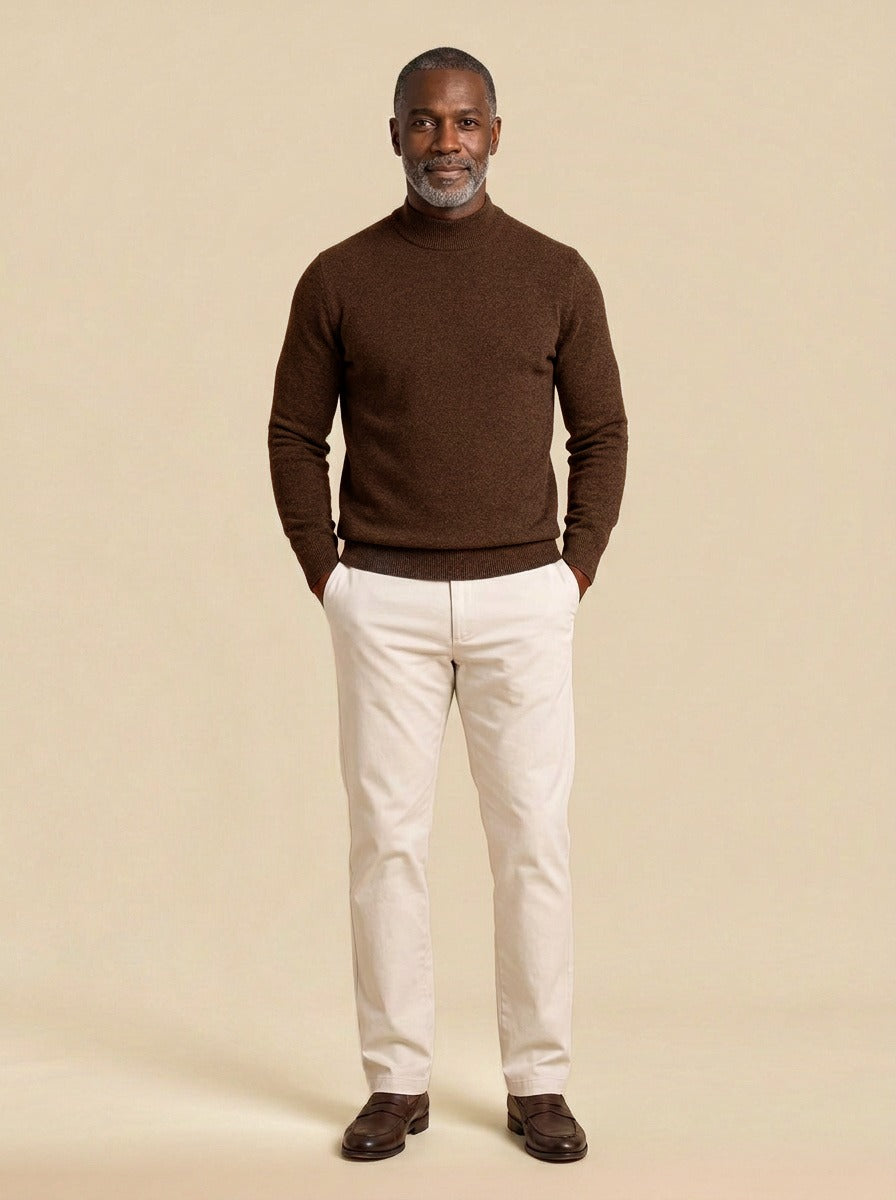 Jefferson fine knit mock neck sweater in Dark Brown, studio, Gentlemens Manor