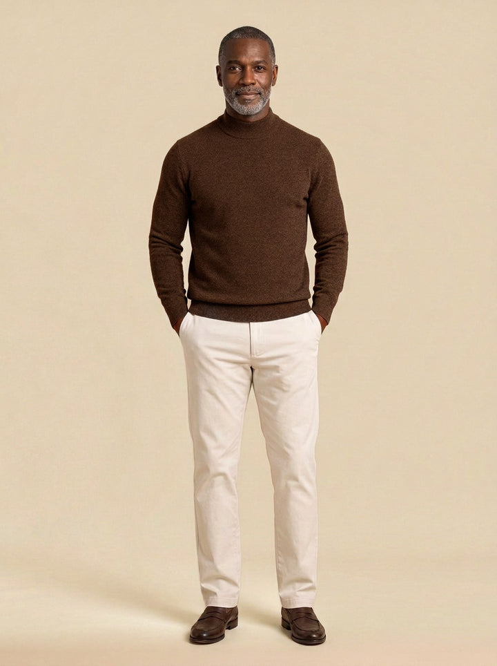 Jefferson fine knit mock neck sweater in Dark Brown, studio, Gentlemens Manor