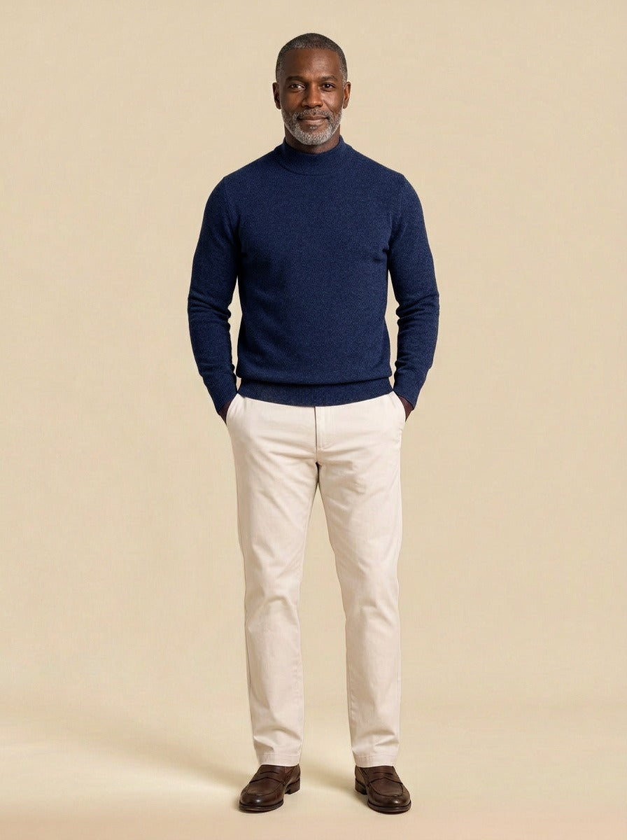 Jefferson fine knit mock neck sweater in Navy, studio, Gentlemens Manor