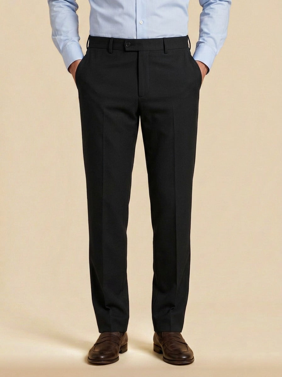 Jennings flat front button tab dress pants in Black, studio, Gentlemens Manor