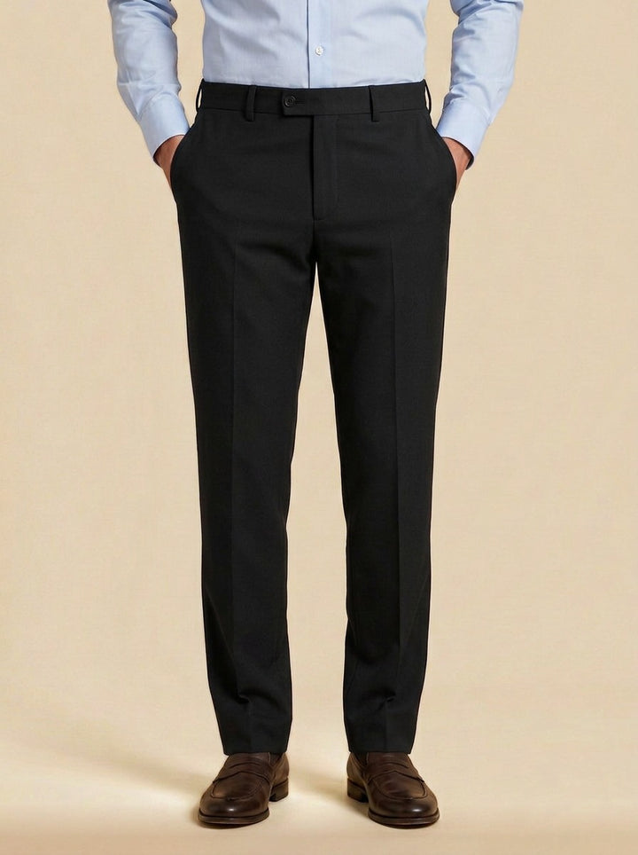 Jennings flat front button tab dress pants in Black, studio, Gentlemens Manor