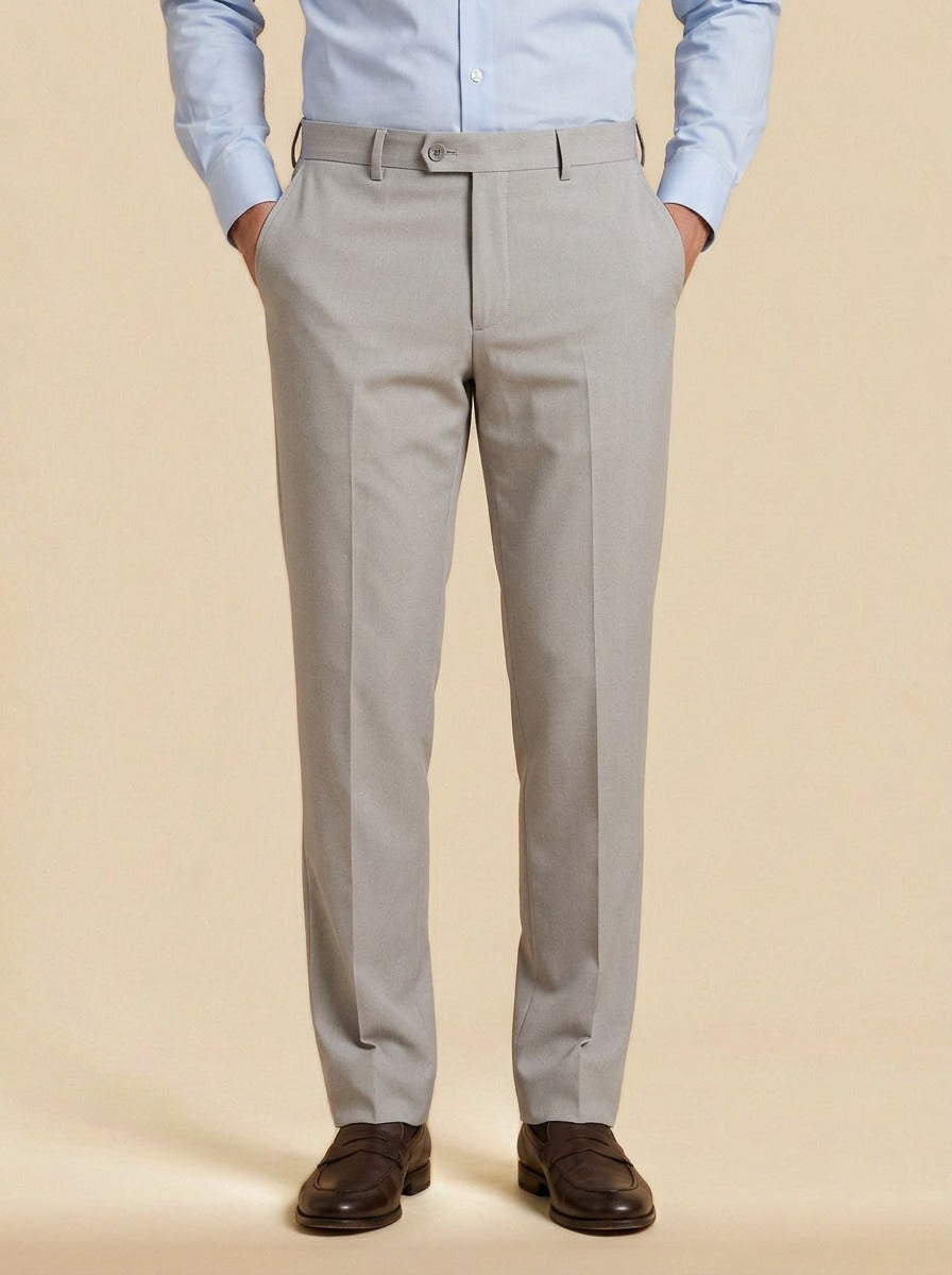 Jennings flat front button tab dress pants in Light Grey, studio, Gentlemens Manor