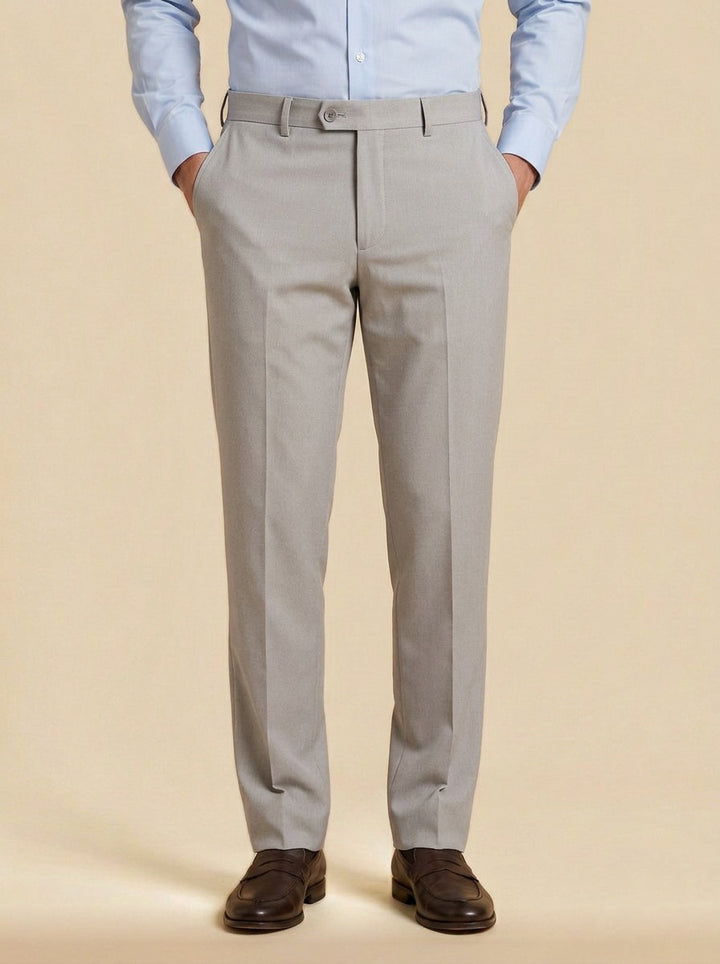 Jennings flat front button tab dress pants in Light Grey, studio, Gentlemens Manor