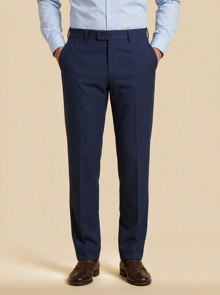 Jennings flat front button tab dress pants in Navy, studio, Gentlemens Manor