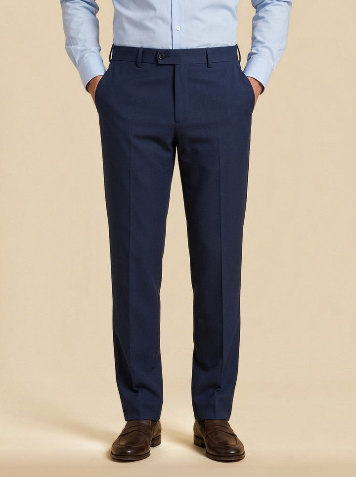 Jennings flat front button tab dress pants in Navy, studio, Gentlemens Manor