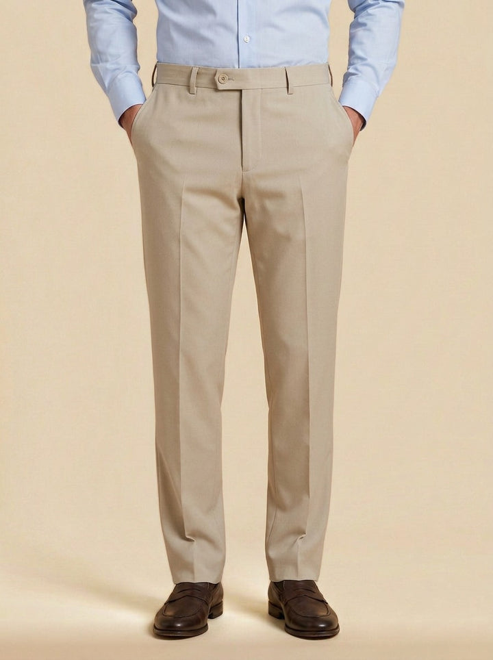 Jennings flat front button tab dress pants in Sand, studio, Gentlemens Manor