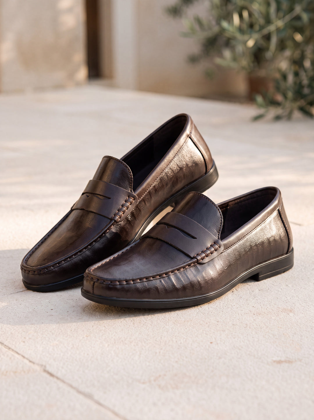 Jerome loafers in Brown, Mediterranean setting - Gentlemens Manor lifestyle