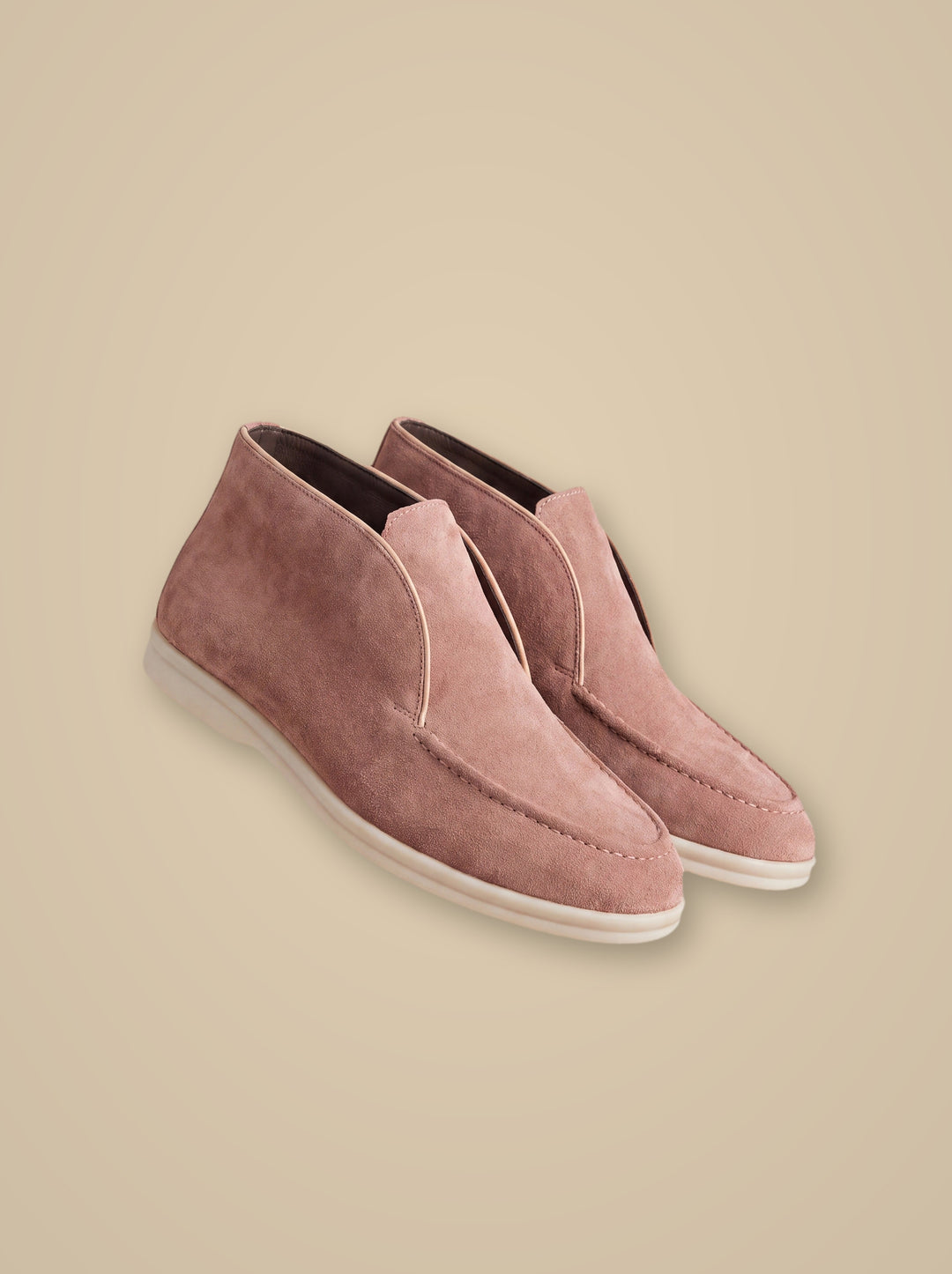 Jesse loafers in Pink, on a warm taupe studio background - Gentlemens Manor