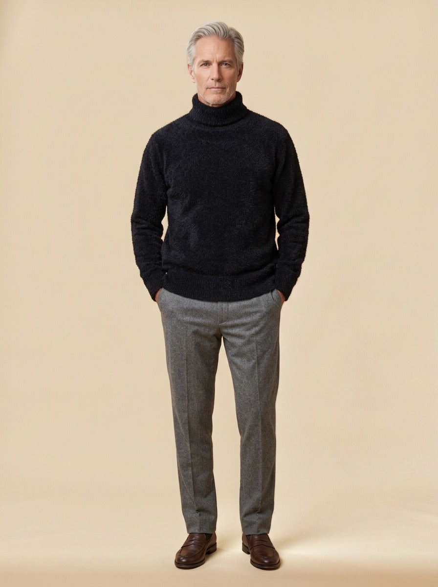 Jessop brushed knit turtleneck sweater in Black, studio, Gentlemens Manor