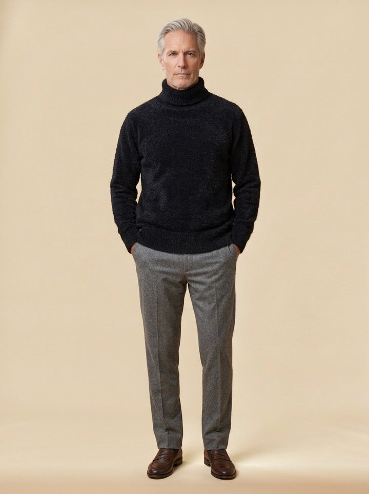 Jessop brushed knit turtleneck sweater in Black, studio, Gentlemens Manor