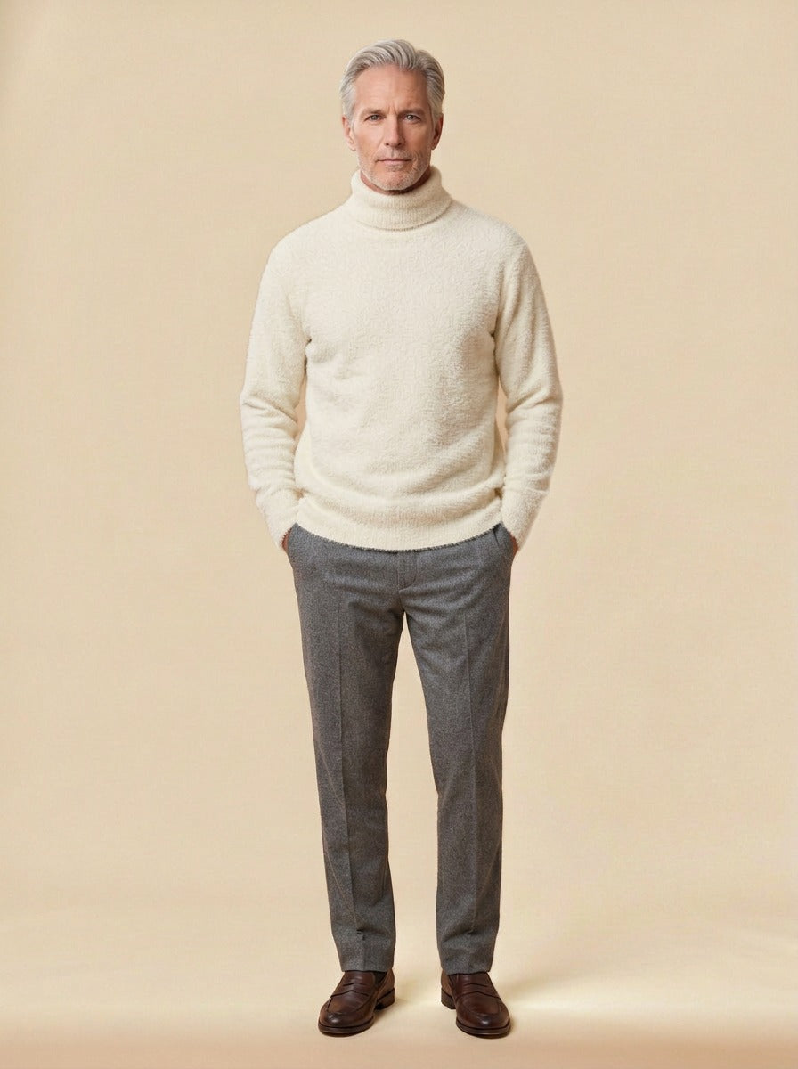 Jessop brushed knit turtleneck sweater in Cream, studio, Gentlemens Manor