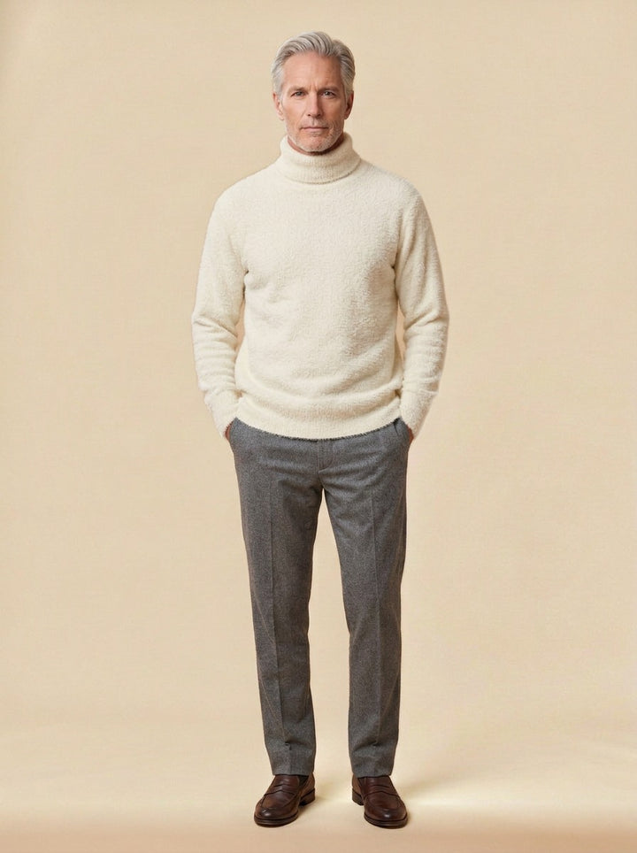 Jessop brushed knit turtleneck sweater in Cream, studio, Gentlemens Manor