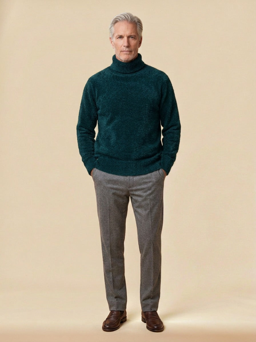 Jessop brushed knit turtleneck sweater in Dark Green, studio, Gentlemens Manor
